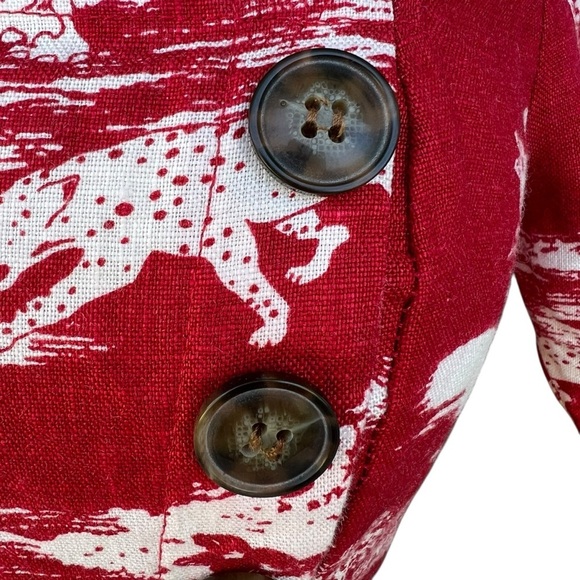Reformation Leo Linen Top Nairobi Red Safari Print Button Detail Puff Sleeves 6 - Picture 9 of 15